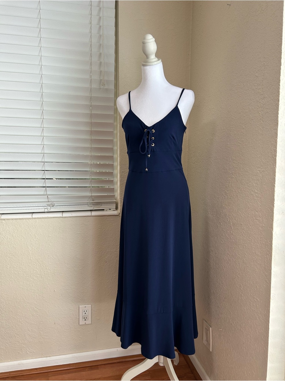 Michael Kors Navy Lace-Up Spaghetti Strap Dress